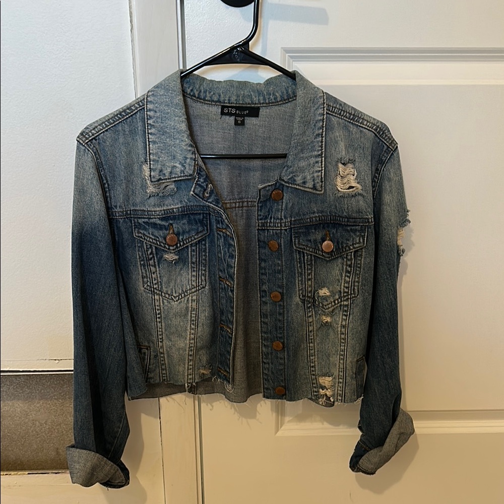 Distressed Denim Crop Jacket